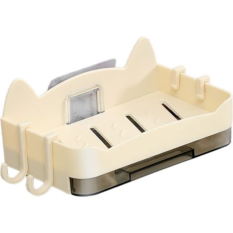 Portasapone da parete, vassoio di raccolta dell'acqua di forma quadrata senza fori per il bagno, beige. (1/5)