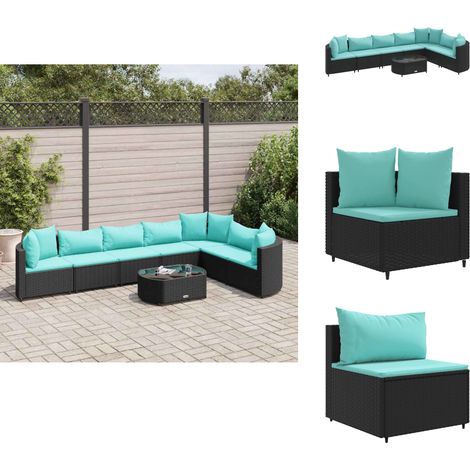 Salon de jardin 8 pcs avec coussins noir résine tressée - Ensemble Salon De Jardin - Canapé Jardin - Meuble Jardin - Résine Tressée - Rotin Synthétique (1/5)