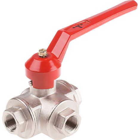 Robinet à boisseau sphérique à alésage réduit en Laiton BSPP 3/8" Poignée Rouge Port T ( Prix pour 1 )
