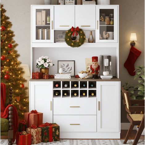 Mueble almacenamiento 120 x 36,3 x 180 cm con LED, enchufe, 6 puertas y 2 cajones blanco OKMYHOME (1/5)