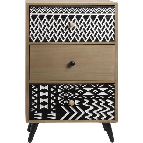 Rebecca Mobili Table de Chevet avec 3 Tiroirs en Bois et Métal Style Boho Scandinave (1/5)