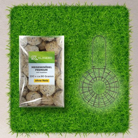 Meisenknödel Set: 200 Stk. 90g mit Insekten & Mehlwürmern + Robuster Metall-Futterspender (1/5)