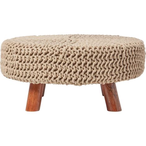 Stool - Knitted Top - w/ Wooden Legs - Linen - 62 cm - Round (SF1667E)