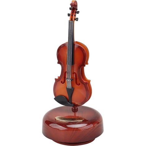 Boîte à musique rotative en forme de violon, mécanisme rétro à remontoir, cadeau pour enfants, décoration pour la maison ou le bureau, marron (1/4)