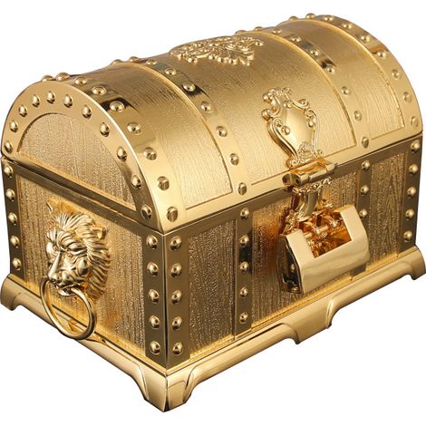 Boîte à bijoux double couche verrouillable extra large en métal doré (classique)