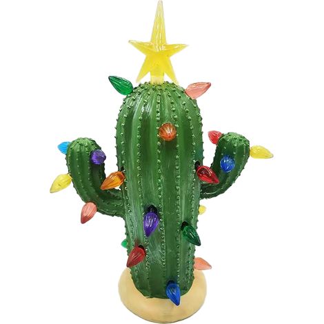 Ortviai Cactus de Noël en Résine avec Lumières Décoratif Vintage pour Intérieur 17 x 7,5 x 12,5 cm (1/5)
