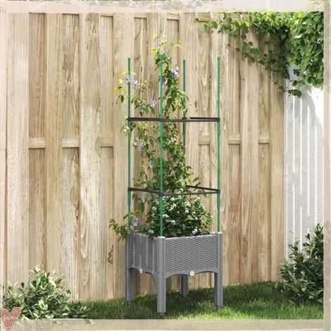 367947 Jardinière avec treillis gris clair 40x40x142,5 cm PP (1/5)