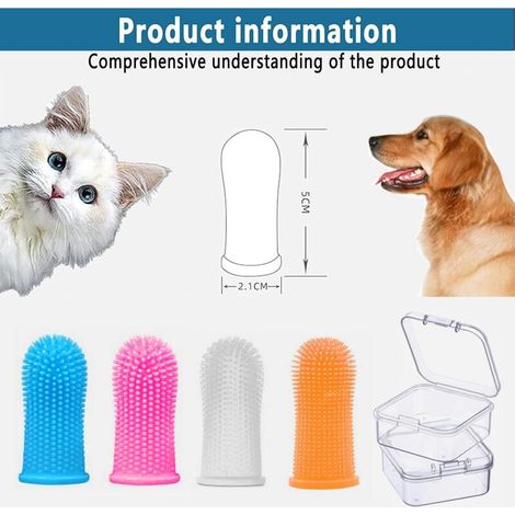 Set di spazzolini da denti per cani e da dito (confezione da 4), setole completamente rivestite, facile pulizia dei denti, cura dentale per cuccioli, gatti e piccoli animali domestici (1/4)