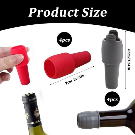 Tappi e versatori per vino, tappo in silicone riutilizzabile per bottiglie di spumante (4 pezzi) con tappo di conservazione, ideale per birra, champagne, vino rosso a casa (1/4)