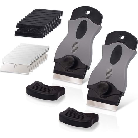 2 PCS Grattoir Plaque Vitrocéramique avec 10 raclettes de en Plastique +10 pièce Lames Métallique, Grattoir vitrocéramique,noir (1/5)