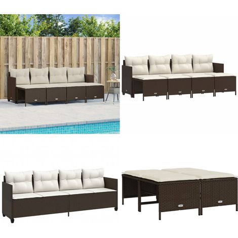 Salon de jardin avec coussins 5 pcs marron résine tressée - Salon De Jardin - Mobilier De Jardin - Salon Extérieur - Set De Canapés - Poufs - Home & Living (1/5)