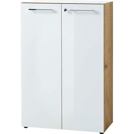 Armoire de bureau vitrée 2 portes 80x37x120 cm blanc - FANCY