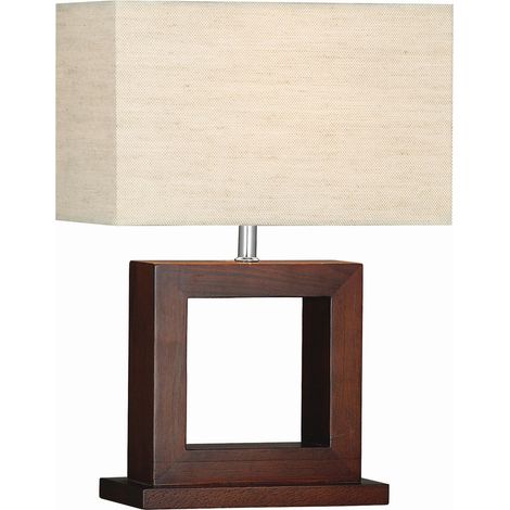 Tischleuchte Holz Stoff 43.5 cm hoch Braun Beige eckig Modern E27 Nachttischlampe (1/5)