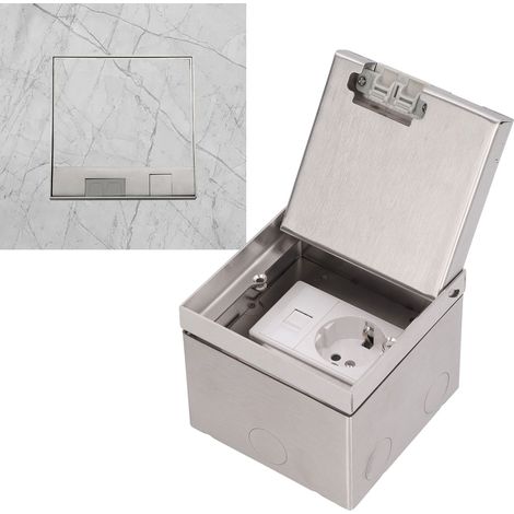 Prise de sol encastrée en acier inoxydable, style marbre, conforme aux normes européennes, pour câble réseau informatique (250 V CA). (1/5)