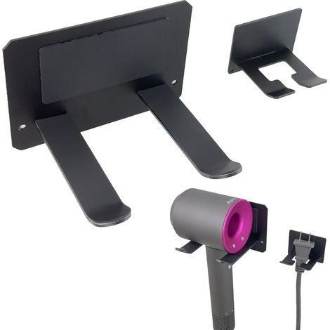 CSPARKV Universal Wall Mount Hair Dryer Holder with Plug Hook Stainless Steel Hair Dryer Holder with Silicone - Easy Installation with Adhesive Tape or Screws (1/4)