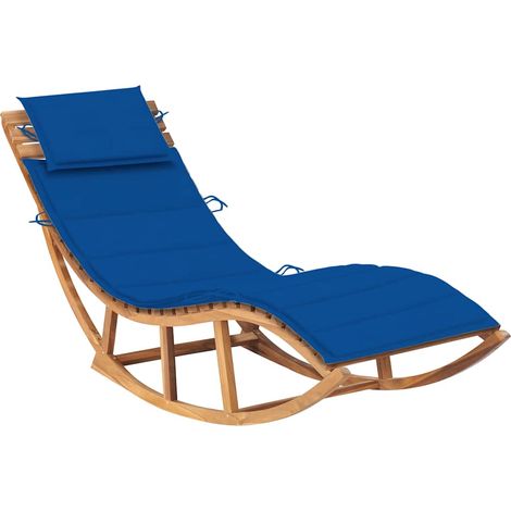 Chaise longue à bascule avec coussin Bois de teck solide (1/5)