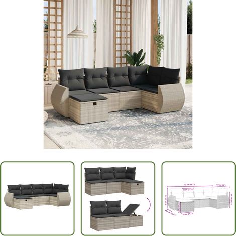 vidaXL Canapé en résine - Salon de jardin 6 pcs avec coussins gris clair résine tressée (1/5)