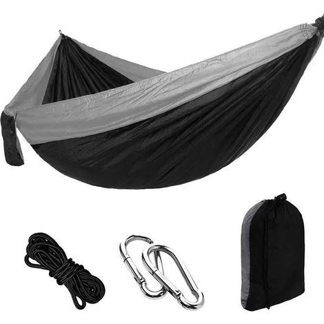 JSSEVN-Hamac Suspendu Exterieur Ultraléger en Tissu Parachute avec Mousquetons et Sangles pour Voyage Camping Randonnée et Jardin, 270x140cm (1/4)