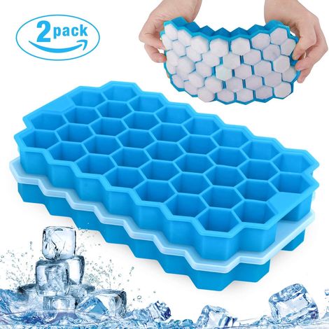 Bandeja de silicona para cubitos de hielo, molde para cubitos de hielo con tapa - Bandejas para cubitos de hielo para gelatina, leche, zumo, cócteles, whisky - Certificación LFGB y libre de BPA - 2 un