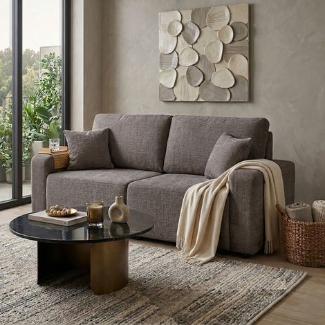 Canapé convertible 3 places 193x82x90cm en tissu texturé taupe-MODULYS (1/5)