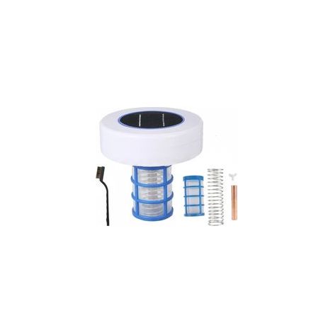 Ioniseur Solaire de Piscine, Mini Accessoires de Piscine avec ionisation en cuivre et Argent pour piscines Hors Sol et enterrées, Comprend des Accessoires Jeu d'anodes supplémentaires