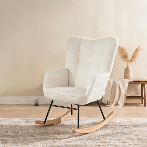 Fauteuil blanc en revêtement bouclette 71 x 98 x 101 cm (1/5)