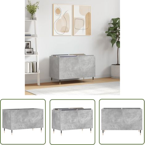 The Living Store Armoire à disques gris béton 74,5x38x48 cm bois d'ingénierie - Meuble À Disques - Armoire À Vinyle - Rangement Disque Vinyle - Étagère Musique - Support Lp (1/5)