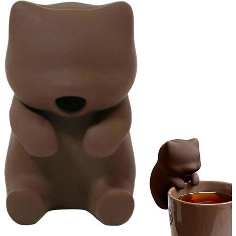 Mini refroidisseur portable rechargeable en forme de chat, refroidissement rapide pour boissons chaudes et froides, pour maison et bureau, marron (1/5)