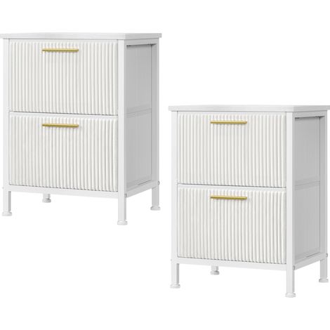 Table de Chevet Lot de 2 avec 2 Tiroirs en Velours Côtelé, Bout de Canapé, 39,6 x 30 x 53,2 cm, Blanc neige