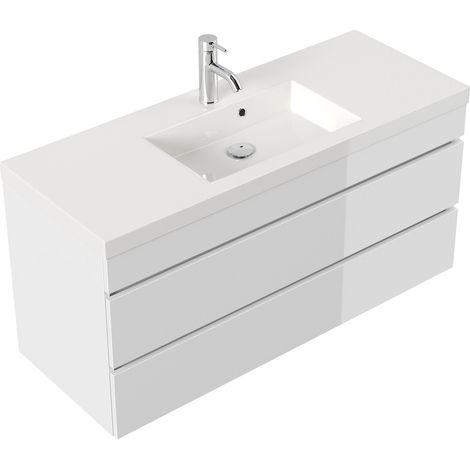 Badmöbel GENEVA 120 SoftClose weiss hochglanz mit grifflosen Schubladen (1/5)