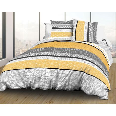 Housse de Couette 240x260 + 2 taies Coton 57 Fils, Jaune (1/3)