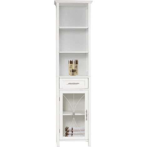 Grande colonne de salle de bain rangement avec tiroir en bois blanc Delaney Teamson Home 7978 (1/5)
