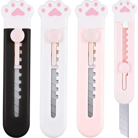 Cutter Rétractable - Lame en Acier au Carbone - Pour Ouvrir Colis Boîtes Carton Enveloppes - Mécanisme Lisse - Forme Pattes de Chat - 3 Pièces