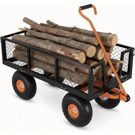 HAUSPROFI Chariot de jardin remorque tractable acier lourd 3-en-1, charge max 900 lbs, parois maille amovibles, roues pneumatiques tout-terrain 13", poignée 180° rotative, pour jardin, pelouse, aménag (1/5)