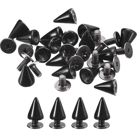 100 Ensembles Cône Pointes Clous, 7x10mm Clous et Pointe Métal Vis Arrière Rivet pour Vêtements Ceintures Sacs Chaussures DIY Maroquinerie, Noir (1/5)