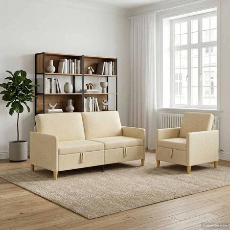 vidaXL Canapé avec rangement 2 pcs Crème Polyester (1/5)