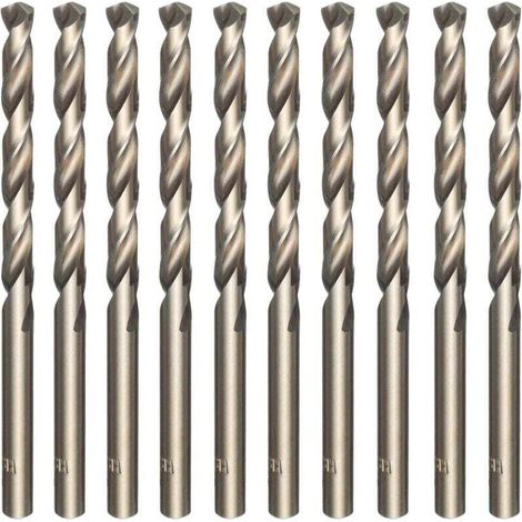 Set of 10 gold-plated M35 high-speed steel twist drill bits with cobalt finish - For drilling stainless steel, hardened steel, cast iron, copper, aluminum, wood and plastic - 5 mm x 86 mm (1/5)