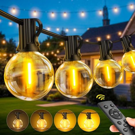 Guirlande Lumineuse Exterieure Guinguette, 30M G40 Luminaire Exterieur avec Télécommande/3 Modes/Timer/Dimmables, IP44 Étanche Lampe Intérieur Extérieur pour Pergola Jardin Tonnelle Terrasse (1/5)
