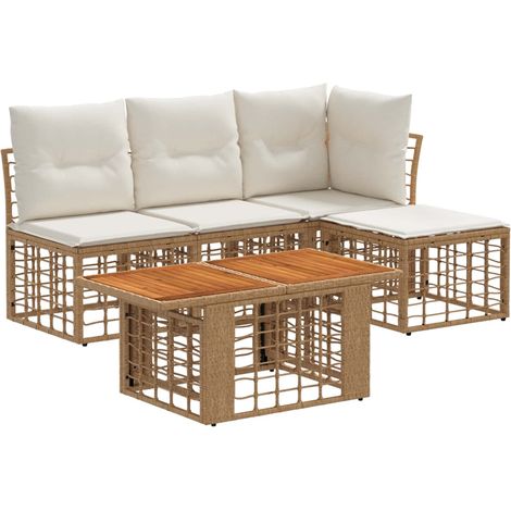 Gartensofa-set 5 stk. Natürlich und Cremweiß Poly-Rattan vidaXL (1/5)
