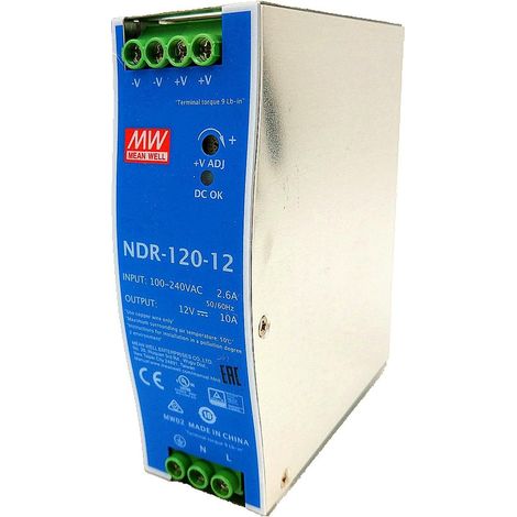 Alimentation à découpage 12Vdc MeanWell NDR-120-12 2 sorties pour rail DIN