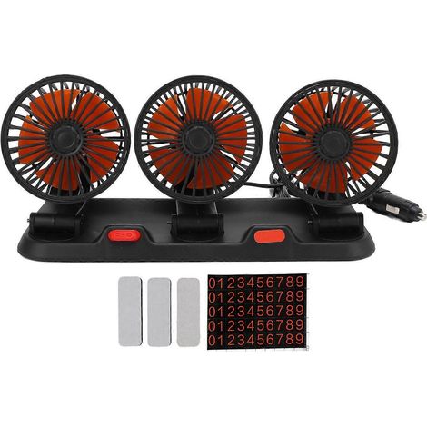 Ventilateur de voiture à trois têtes, 2 vitesses réglables, rotation à 360 degrés, silencieux et portable, pour rafraîchir votre véhicule. (1/4)