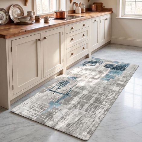 American Style Kitchen Floor Mat, Thickened PVC Foamed Leather, Waterproof, Oil-proof, Non-slip, Stain-resistant, Anti-fatigue Mat - Abstract Style 1 - 50x120x0.8cm Cut Edges