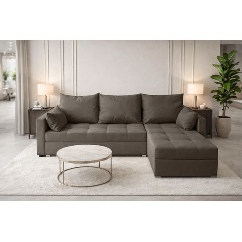 AX LIVING Ecksofa ELIF Braun mit Schlaffunktion L-Form, Sofa mit Bettkasten - Moderne Ecksofa, Wohnzimmer Ecksofa - Eckcouch Braun - Rechts