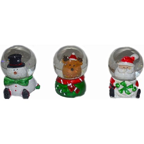 Ampolla palla di neve con renna babbo pupazzo sfera di natale set da 3 in vetro addobbi decorazioni natalizie casa (1/4)