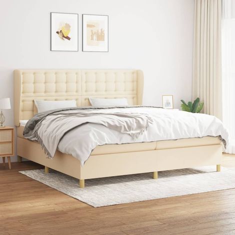 Sommier à lattes de lit avec matelas Crème 200x200 cm Tissu (1/5)