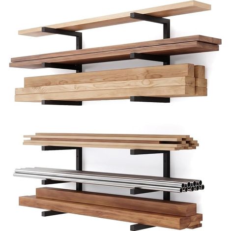 Lot de 4 étagères de rangement en bois, à trois niveaux, capacité de charge maximale de 0,544 kg, convient pour l'intérieur et l'extérieur, montage mural ou au sol, idéal pour entrepôts (1/5)