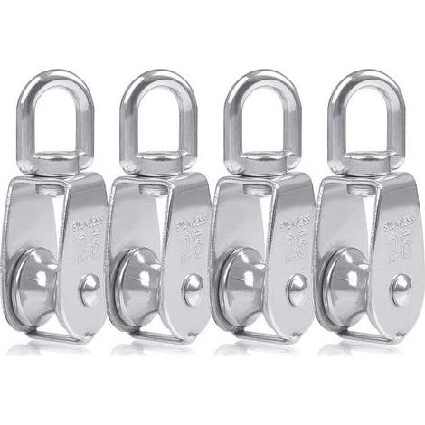 Vtizikl 4pcs Blocs Monobloc de 25 mm en Acier Inoxydable argenté 304, Grue Monobloc pour poulie M25 à Crochet à Une poulie Charge de Papier pivotante 150 kg (1/5)