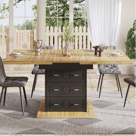 Ausziehbarer Esstisch mit Schubladen 110-140x80 MDF OKMYHOME (1/5)