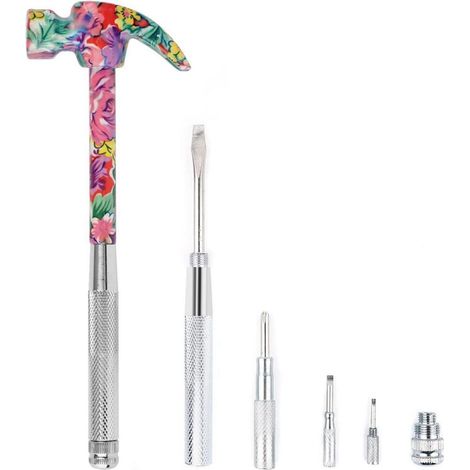 Multitool 6in1 Klauenhammer Schraubendreher Antirutschgriff rosa (1/5)