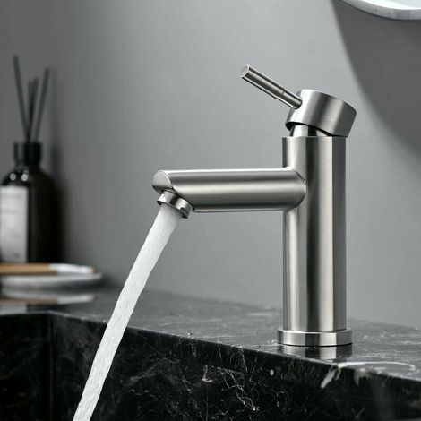 Rubinetto per lavabo, miscelatore monocomando in acciaio inox 304, design moderno, controllo acqua calda e fredda.